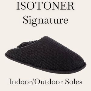 ISOTONER Signature Black Fine Gauge Rib Knit Sherpa-Lined Scuff Slippers NWT